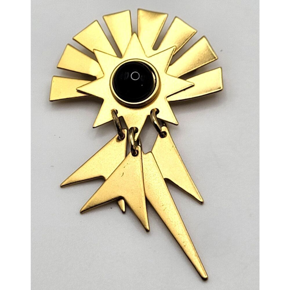 Vintage Boho Sunburst Goddess Brooch Pin unsigned articulated dangles 2.5in